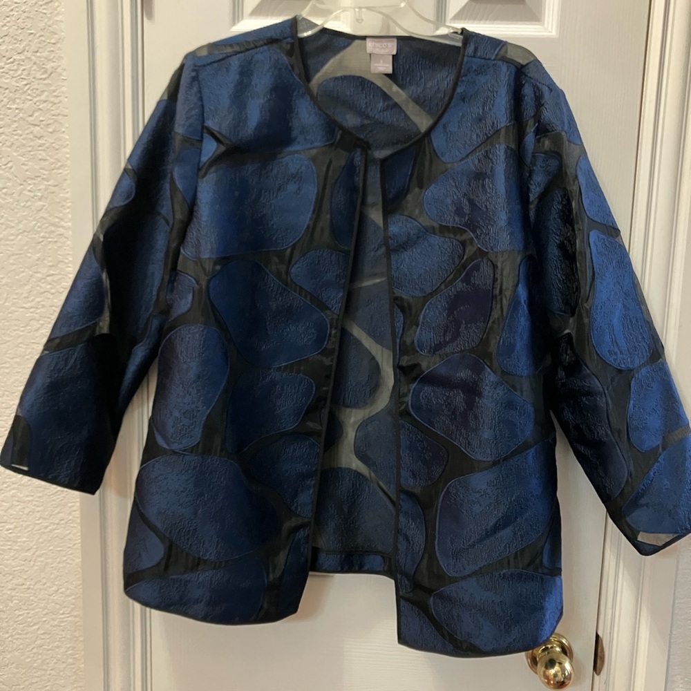 Chico's Navy & Black Open-Front Textured Jacket